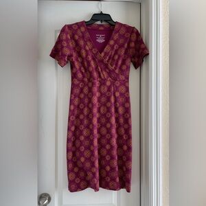 FAIR INDIGO 💯 Organic Pima Cotton-NWOT Red Sheath Midi Dress V-neck Short Sleeve